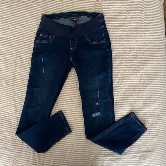 Motherhood Maternity Indigo Blue Underbelly Distressed Dark Blue Denim Jeans - Picture 1 of 5